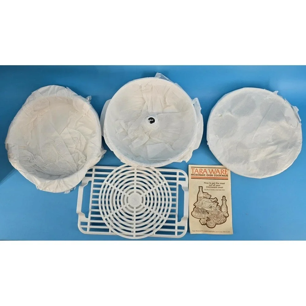 Vtg‎ NEW Tara Ware Microwave Oven Cookware 6 Piece Cookware Set White Casserole